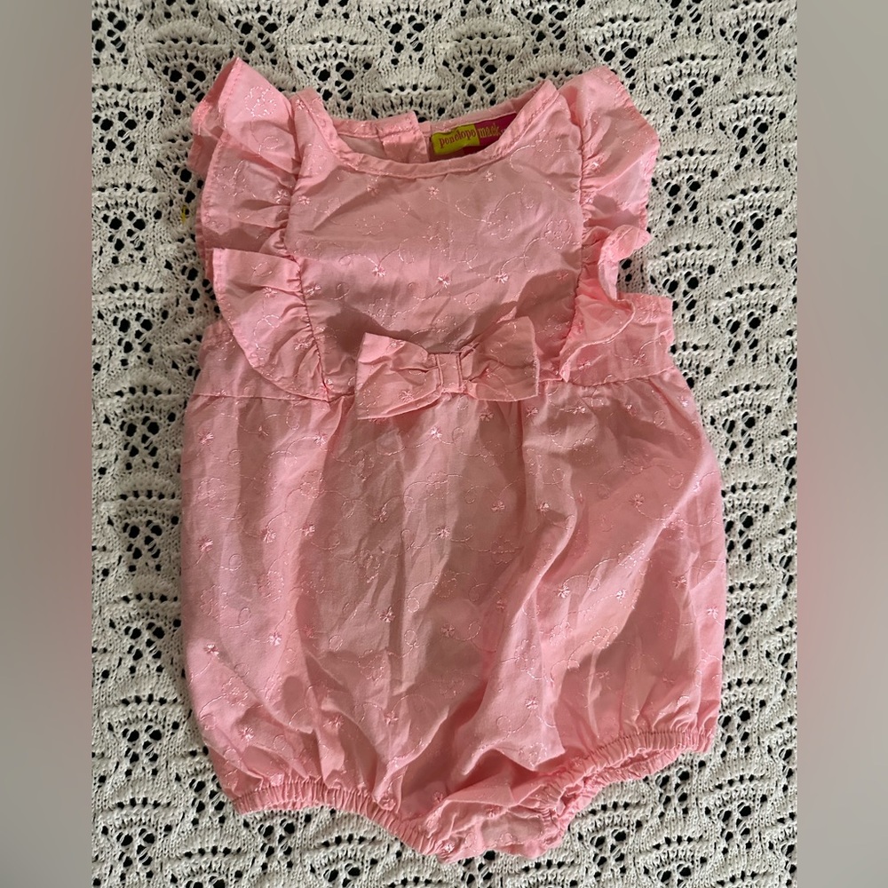 Pink embroidered Penelope Mack bubble romper
